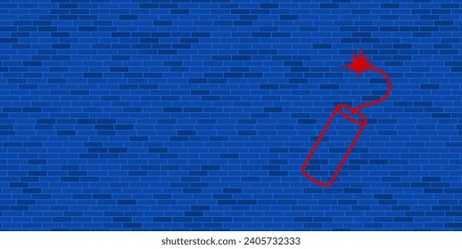 Blue Brick Wall mit großem rotem Dynamitsymbol. Das Symbol befindet sich auf der rechten Seite, auf der linken Seite ist Leerzeichen für Ihre Inhalte. Vektorgrafik auf blauem Hintergrund