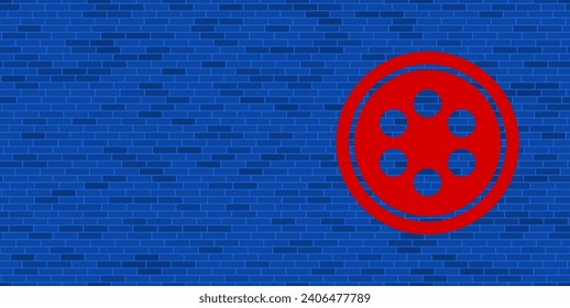 Blue Brick Wall with large red optic cable symbol. The symbol is located on the right, on the left there is empty space for your content. Vector illustration on blue background