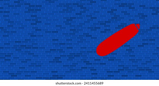Blue Brick Wall with large red zucchini symbol. The symbol is located on the right, on the left there is empty space for your content. Vector illustration on blue background