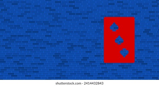 Muro de ladrillo azul con gran trío rojo de tres espadas jugando cartas. El símbolo está situado a la derecha, a la izquierda hay espacio vacío para el contenido. Ilustración vectorial sobre fondo azul