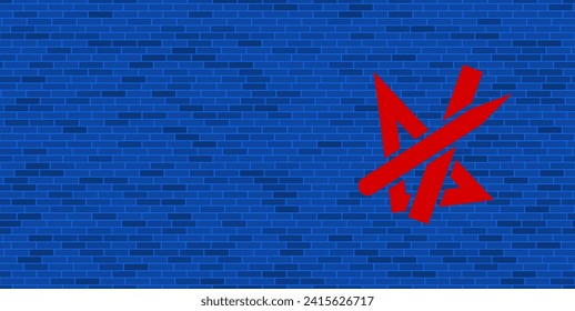 Blue Brick Wall with large red school supplies symbol. The symbol is located on the right, on the left there is empty space for your content. Vector illustration on blue background