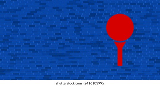 Blue Brick Wall with large red golf symbol. The symbol is located on the right, on the left there is empty space for your content. Vector illustration on blue background