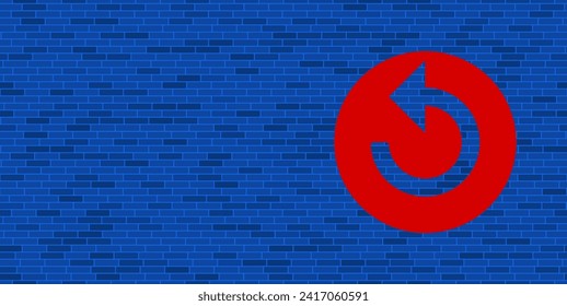 Blue Brick Wall with large red replay media symbol. The symbol is located on the right, on the left there is empty space for your content. Vector illustration on blue background