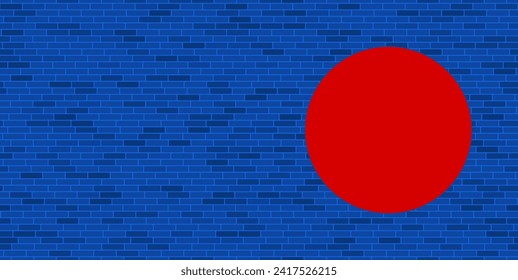 Blue Brick Wall with large red circle. The symbol is located on the right, on the left there is empty space for your content. Vector illustration on blue background