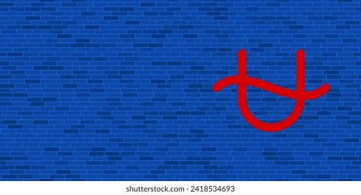 Blue Brick Wall with large red zodiac ophiuchus symbol. The symbol is located on the right, on the left there is empty space for your content. Vector illustration on blue background