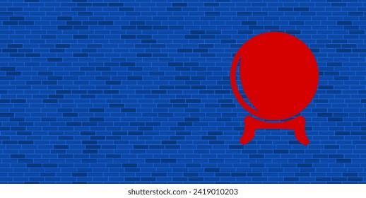 Blue Brick Wall with large red spirit ball symbol. The symbol is located on the right, on the left there is empty space for your content. Vector illustration on blue background