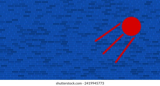 Blue Brick Wall with large red satellite symbol. The symbol is located on the right, on the left there is empty space for your content. Vector illustration on blue background