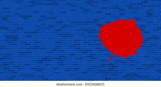 Blue Brick Wall mit großem rotem Aspen Blatt. Das Symbol befindet sich auf der rechten Seite, auf der linken Seite ist Leerzeichen für Ihre Inhalte. Vektorgrafik auf blauem Hintergrund