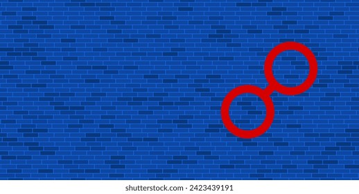 Blue Brick Wall with large red astrological opposition symbol. The symbol is located on the right, on the left there is empty space for your content. Vector illustration on blue background