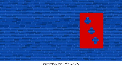 Blue Brick Wall with large red Three of Clubs playing card. The symbol is located on the right, on the left there is empty space for your content. Vector illustration on blue background