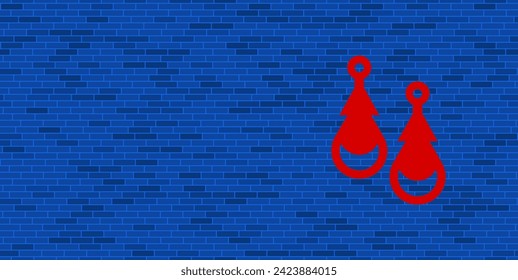 Blue Brick Wall with large red earrings symbol. The symbol is located on the right, on the left there is empty space for your content. Vector illustration on blue background