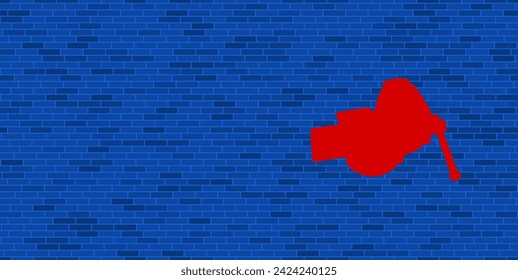 Blue Brick Wall with large red vise symbol. The symbol is located on the right, on the left there is empty space for your content. Vector illustration on blue background