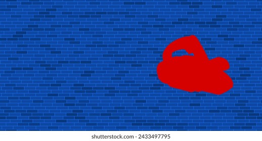 Blue Brick Wall with large red electric plane symbol. The symbol is located on the right, on the left there is empty space for your content. Vector illustration on blue background