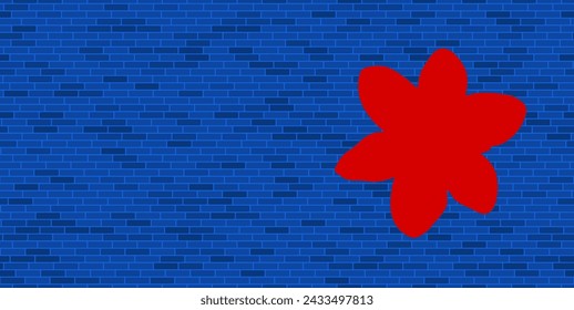 Pared de ladrillo azul con gran flor de narciso rojo. El símbolo se encuentra a la derecha, a la izquierda hay espacio vacío para su contenido. Ilustración vectorial sobre fondo azul