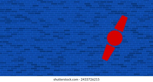 Blue Brick Wall with large red wristwatch symbol. The symbol is located on the right, on the left there is empty space for your content. Vector illustration on blue background