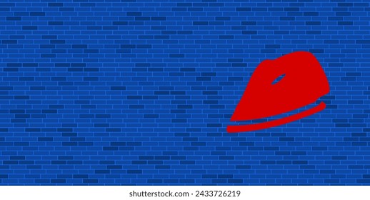 Blue Brick Wall with large red iron symbol. The symbol is located on the right, on the left there is empty space for your content. Vector illustration on blue background