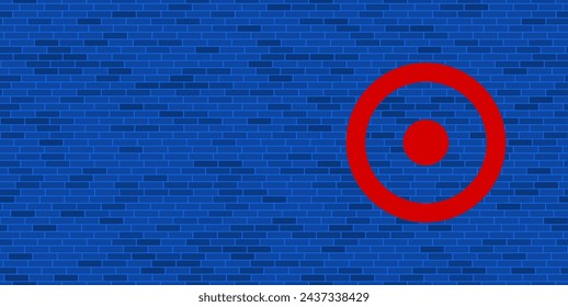 Blue Brick Wall with large red astrological sun symbol. The symbol is located on the right, on the left there is empty space for your content. Vector illustration on blue background