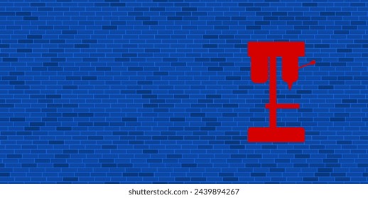 Blue Brick Wall with large red boring mill symbol. The symbol is located on the right, on the left there is empty space for your content. Vector illustration on blue background