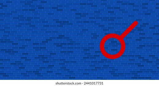 Blue Brick Wall with large red astrological connection symbol. The symbol is located on the right, on the left there is empty space for your content. Vector illustration on blue background