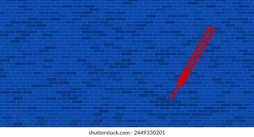 Blue Brick Wall with large red thermometer symbol. The symbol is located on the right, on the left there is empty space for your content. Vector illustration on blue background