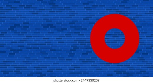 Blaue Ziegelwand mit großem rotem Plattenmediensymbol. Das Symbol befindet sich auf der rechten Seite, auf der linken Seite gibt es freien Platz für Ihre Inhalte. Vektorillustration auf blauem Hintergrund