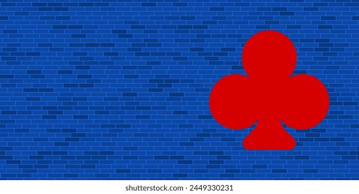 Blaue Ziegelmauer mit großem roten Knüppel. Das Symbol befindet sich auf der rechten Seite, auf der linken Seite gibt es freien Platz für Ihre Inhalte. Vektorillustration auf blauem Hintergrund