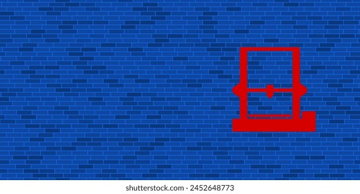 Blue Brick Wall with large red 3D printer symbol. The symbol is located on the right, on the left there is empty space for your content. Vector illustration on blue background
