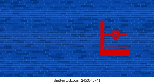Blue Brick Wall with large red small 3D printer symbol. The symbol is located on the right, on the left there is empty space for your content. Vector illustration on blue background
