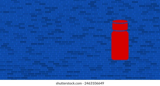 Blue Brick Wall with large red salt shaker symbol. The symbol is located on the right, on the left there is empty space for your content. Vector illustration on blue background