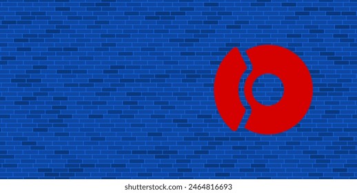 Pared de ladrillo azul con frenos de auto rojo Grande. El símbolo se encuentra a la derecha, a la izquierda hay espacio vacío para su contenido. Ilustración vectorial sobre fondo azul