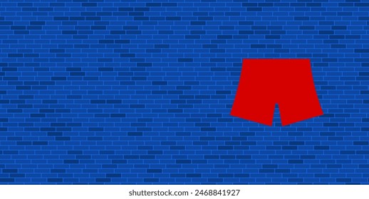 Blue Brick Wall with large red shorts symbol. The symbol is located on the right, on the left there is empty space for your content. Vector illustration on blue background