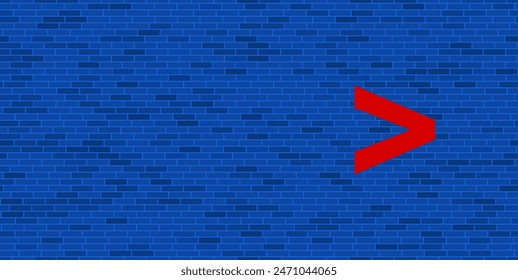 Blue Brick Wall with large red greater symbol. The symbol is located on the right, on the left there is empty space for your content. Vector illustration on blue background - Powered by Shutterstock - Get 15% off with code: PIKWIZARD15