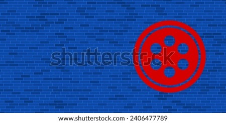 Blue Brick Wall with large red optic cable symbol. The symbol is located on the right, on the left there is empty space for your content. Vector illustration on blue background