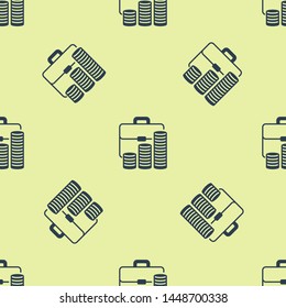 Blue Briefcase and coin icon isolated seamless pattern on white background. Business case sign. Business portfolio.   Vector Illustration