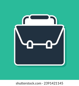 Blue Briefcase icon isolated on green background. Business case sign. Business portfolio.  Vector