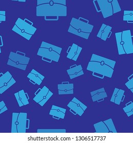 Blue Briefcase icon isolated seamless pattern on blue background. Business case sign. Business portfolio. Vector Illustration