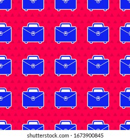 Icono Blue Briefcase aislado sin fisuras en fondo rojo. Signo de caso comercial. Cartera de negocios.  Ilustración vectorial
