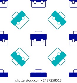 Blue Briefcase icon isolated seamless pattern on white background. Business case sign. Business portfolio.  Vector