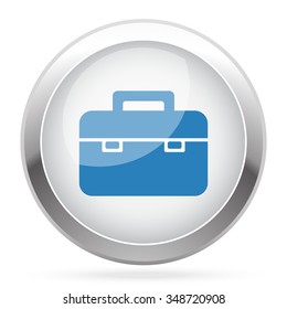 Blue Briefcase icon on white glossy chrome app button