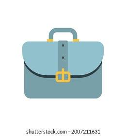 Blue Briefcase isolated on white background. Flat vector illustration of red suitcase with seams on leather, lock and handle.