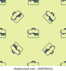 Blue Briefcase and money icon isolated seamless pattern on white background. Business case sign. Business portfolio.   Vector Illustration