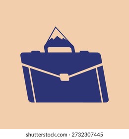 A blue briefcase with a mountain peak on the handle, symbolizing business or travel