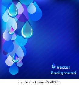 Blue Bright Abstract Background With Drops, Vector Illustration