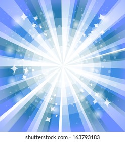 Blue bright background with rays. Vector illustration. Eps 10