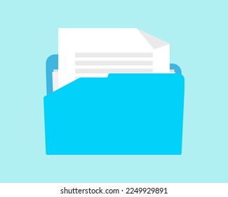 Blue bright folder icon Isolated on white, notary folder document modern symbol. Vector illustration.