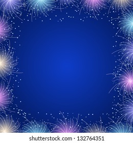 Blue Bright Frame Vector Illustration. Sparkles and Flares Decoration