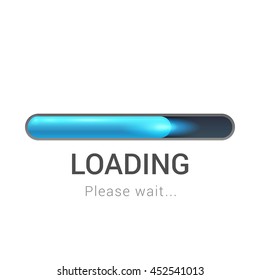 Blue bright glossy progress loading bar. Isolated on white background. Empty space for text. Vector illustration. 