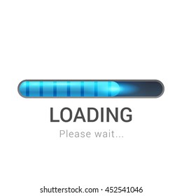 Blue bright glossy progress loading bar. Isolated on white background. Empty space for text. Vector illustration. 