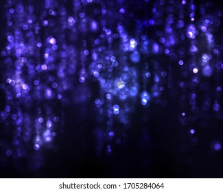 Blue bright glow bokeh. Christmas vintage lights on black background. Colorfull blurred abstract defocused . Vector