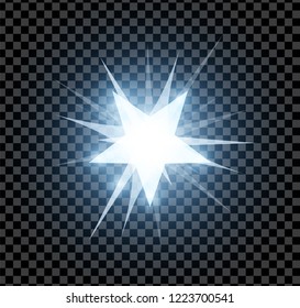 Blue bright glowing and shining star flares effect isolated on transparent background. Vector illustration